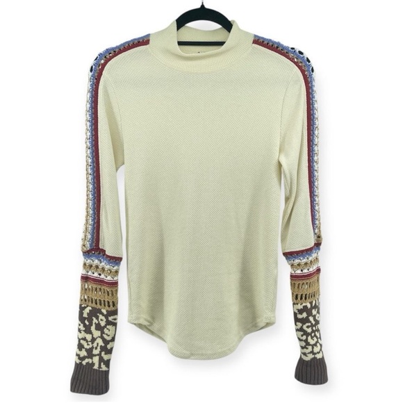 Free People Cream and Brown Long Sleeve Top - Picture 2 of 13
